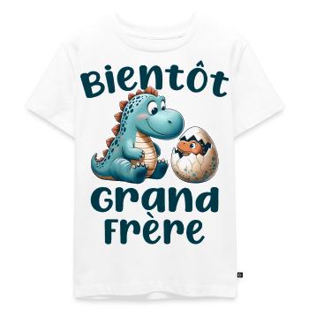 Bientôt Grand Frère Dinosaure - Annonce Grossesse - T-shirt Premium bio Enfant - blanc - Devant - Hailey (125cm)