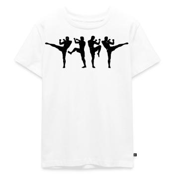 Muay Thai Fighter Silhouettes Muay Thai Silhouette - Kinder Premium Bio T-Shirt - Weiß - Vorne - Hailey (125cm)
