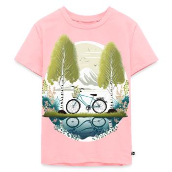 Fahrrad am See mit Birken und Bergen - Kinder Premium Bio T-Shirt - Rosa - Vorne - AI Model Kid Female (0cm)