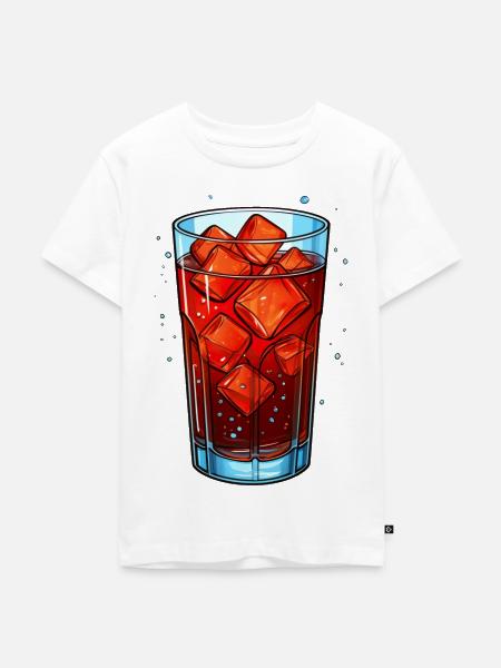 Glas Cola mit Eiswürfeln - Kinder Premium Bio T-Shirt - Weiß