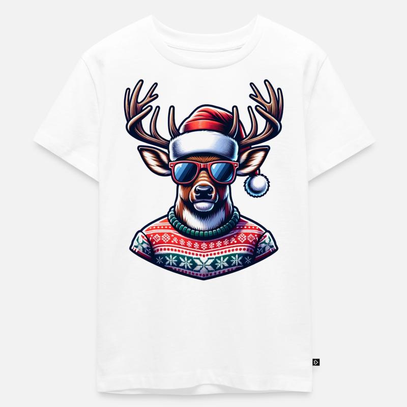 Rentier mit Sonnenbrille Cool - Kinder Premium Bio T-Shirt - Weiß