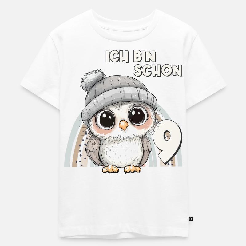 9. Geburtstag Eule Regenbogen Süß Niedlich - Kinder Premium Bio T-Shirt - Weiß