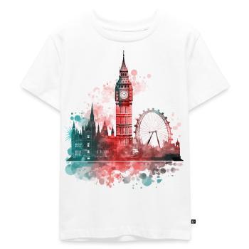 London England City Skyline Big Ben Colorful Splash - Kids Premium Organic T-Shirt - white - Front - Hailey (125cm)