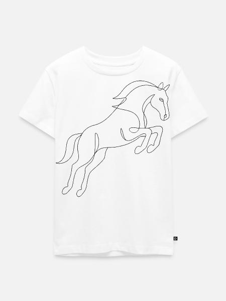 One Line Drawing - Pferd - Kinder Premium Bio T-Shirt - Weiß