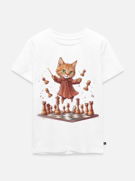Schach-Katze - Kinder Premium Bio T-Shirt - Weiß