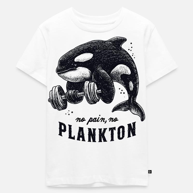 Drôle de conception de fitness d’orque - pas de douleur, pas de plancton - T-shirt Premium bio Enfant - blanc