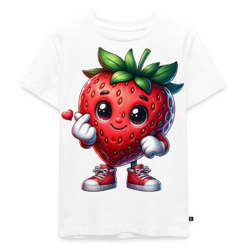 Erdbeere Herzhand - Kinder Premium Bio T-Shirt - Weiß - Vorne - Hailey (125cm)