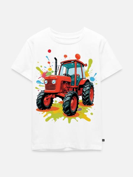 Farbenfroher Traktor Kunstdesign - Kinder Premium Bio T-Shirt - Weiß