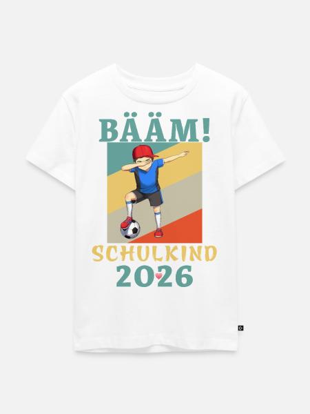 BÄÄM Schulkind 2026 Einschulung Fußball - Kinder Premium Bio T-Shirt - Weiß