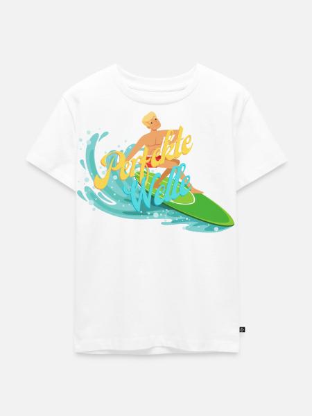 Bunter Surfer mit Wasserwellen - Kinder Premium Bio T-Shirt - Weiß