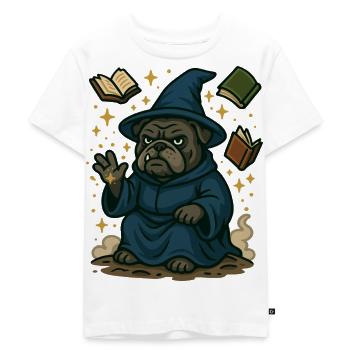 Bulldogge Zauberer Casting Magie Fantasy Karikatur - Kinder Premium Bio T-Shirt - Weiß - Vorne - Hailey (125cm)