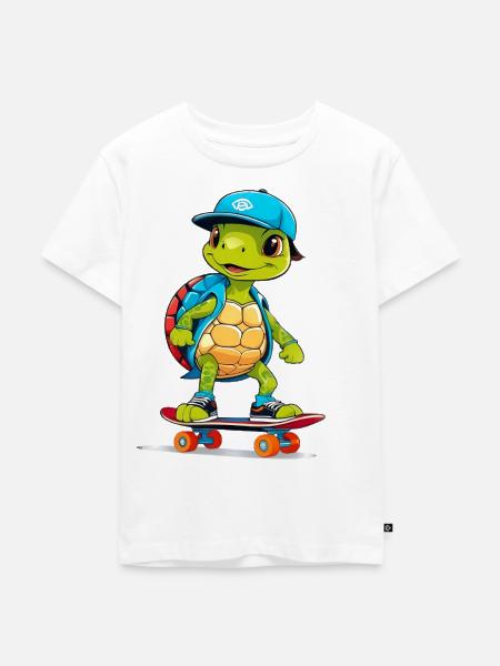 Schildkröte Skateboardheld - Kinder Premium Bio T-Shirt - Weiß