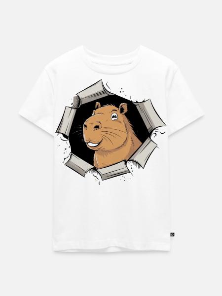 Capybara Comic – friedlicher Durchbruch - Kinder Premium Bio T-Shirt - Weiß