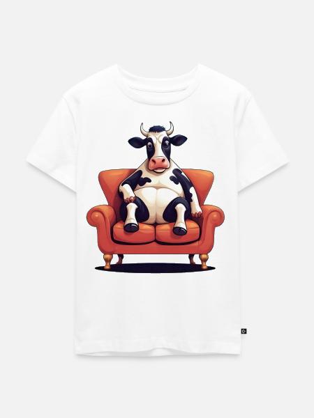 Kuh auf Sofa Cartoon - Kinder Premium Bio T-Shirt - Weiß