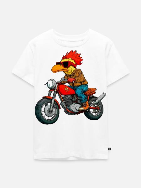 Motorradfahrer Huhn - Kinder Premium Bio T-Shirt - Weiß
