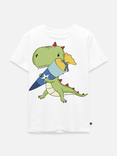 Dino mit Schultüte - Kinder Premium Bio T-Shirt - Weiß