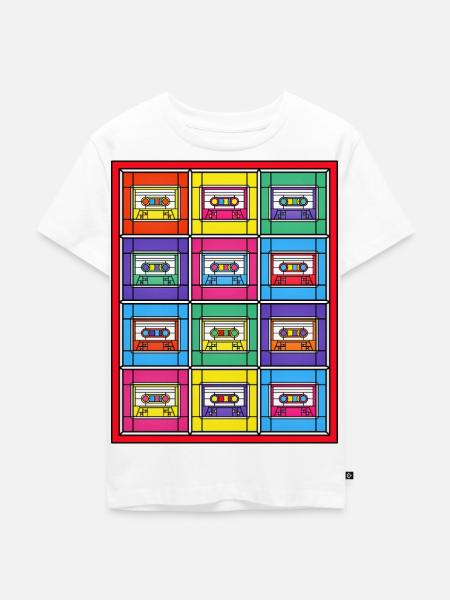 Buntglas-Pop-Art-Kassetten - Kinder Premium Bio T-Shirt - Weiß
