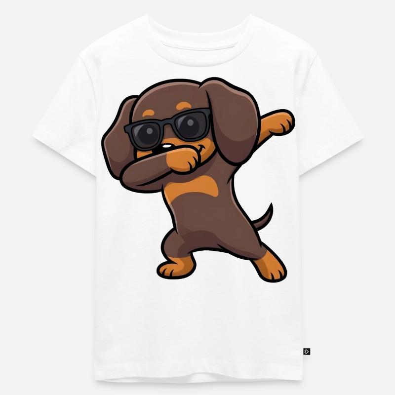 Dabbing Dackel aka Dachshund - Kinder Premium Bio T-Shirt - Weiß