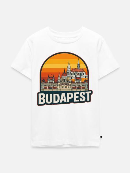 Budapest-Ungarn Retro-Sonnenuntergangs-Skyline-Design - Kinder Premium Bio T-Shirt - Weiß