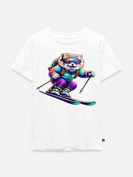 Neon Skihund Wintersporttier - Kinder Premium Bio T-Shirt - Weiß
