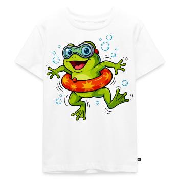 Fröhlicher Frosch mit Schwimmring - Kinder Premium Bio T-Shirt - Weiß - Vorne - Hailey (125cm)