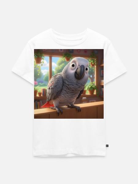 Animierter Grau Papagei Zuhause - Kinder Premium Bio T-Shirt - Weiß