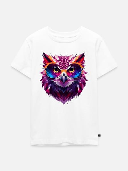 Bunte Eule mit Sonnenbrille - Kinder Premium Bio T-Shirt - Weiß