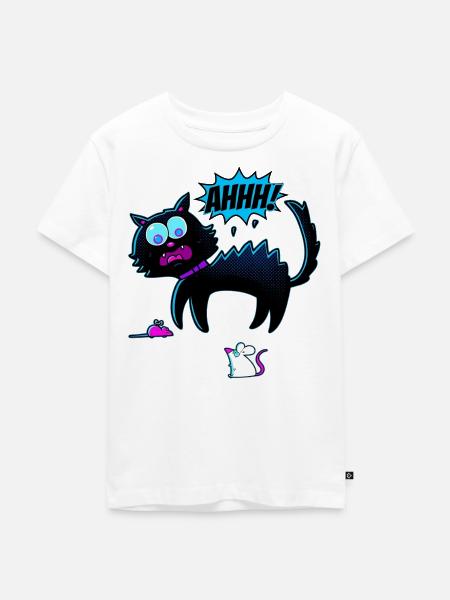 Katze erschrickt vor Maus - Kinder Premium Bio T-Shirt - Weiß