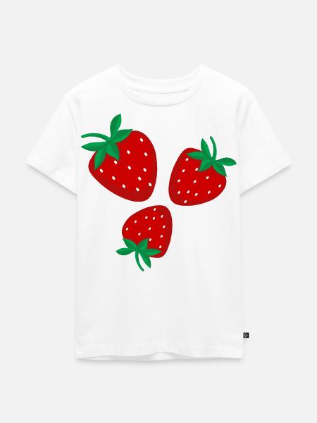 Drei leuchtend rote Erdbeeren - Kinder Premium Bio T-Shirt - Weiß