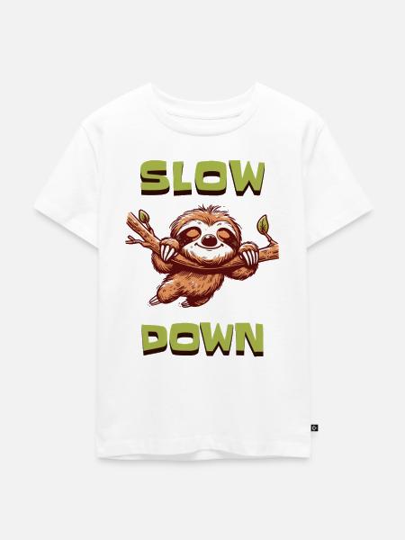 Faultier Shirt – Slow Down - Kinder Premium Bio T-Shirt - Weiß