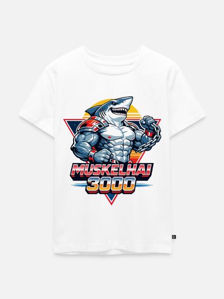 Muskelhai 3000 – Retro 80s Shark - Kinder Premium Bio T-Shirt - Weiß
