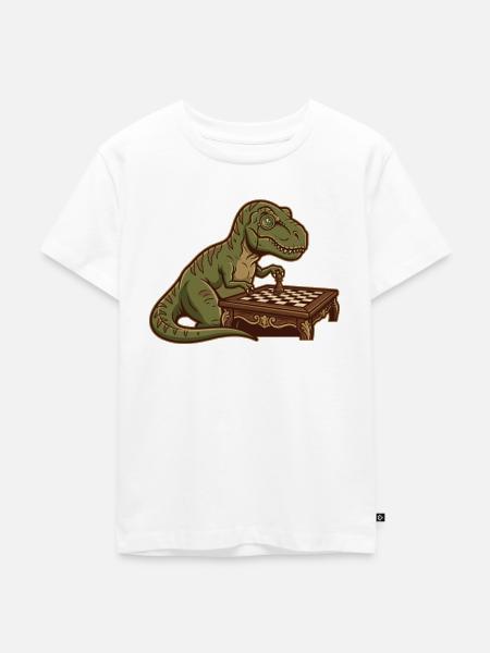 T-Rex Dinosaurier spielt Schach - Kinder Premium Bio T-Shirt - Weiß