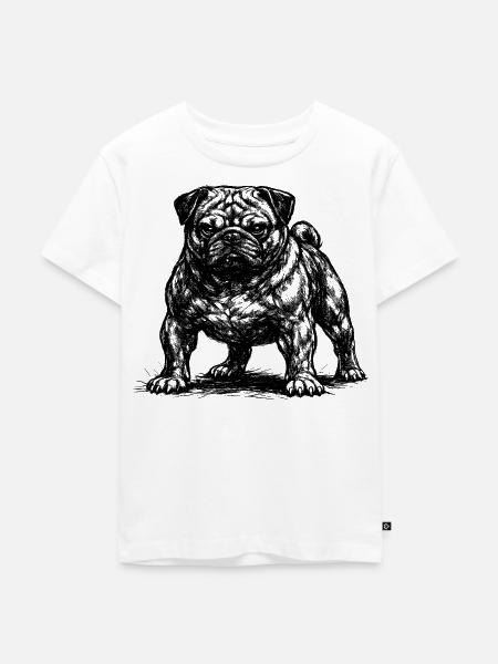 Muskulöser Mops mit bösem Blick - Kinder Premium Bio T-Shirt - Weiß