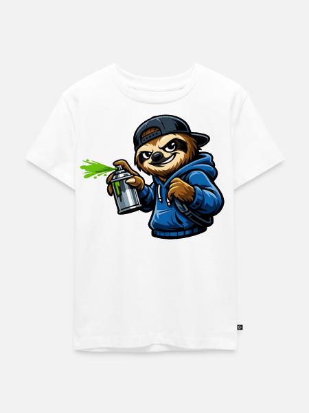 Cooles Faultier beim Graffiti Sprayen - Kinder Premium Bio T-Shirt - Weiß
