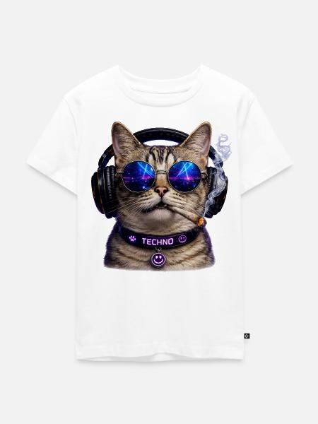 DropWild Loki Techno cat - Kinder Premium Bio T-Shirt - Weiß