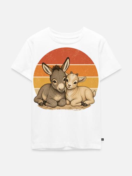 Esel und Ziege - Kinder Premium Bio T-Shirt - Weiß