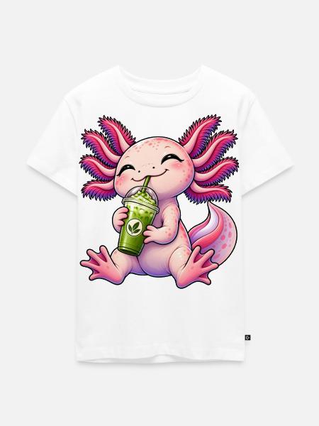 Süßer Axolotl mit Matcha Latte - Kinder Premium Bio T-Shirt - Weiß