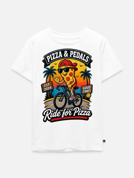 Pizza & Pedals Strandride - Kinder Premium Bio T-Shirt - Weiß