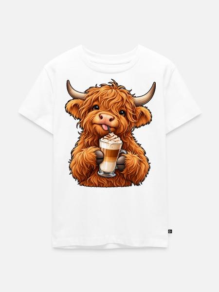 Highland Cattle mit Latte Macchiato - Kinder Premium Bio T-Shirt - Weiß