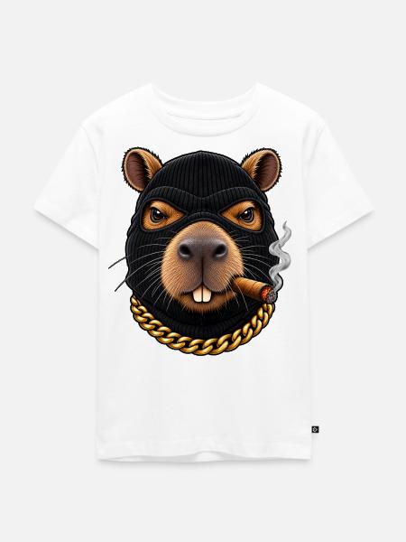 Böses Capybara mit Sturmhaube - Kinder Premium Bio T-Shirt - Weiß