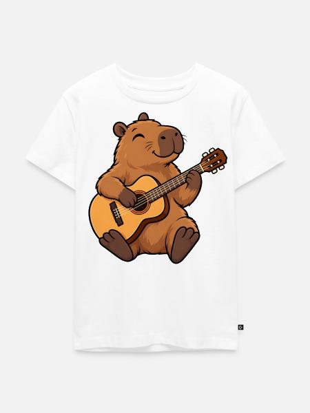 Cooles Capybara mit Akustikgitarre - Kinder Premium Bio T-Shirt - Weiß