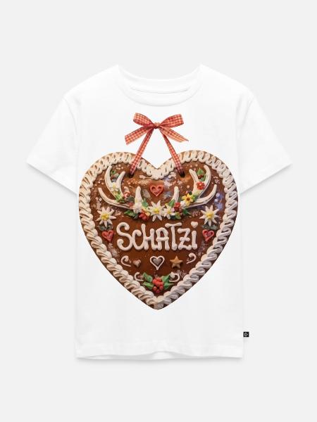 Lebkuchenherz Liebe Schatzi Hirschgeweih - Kinder Premium Bio T-Shirt - Weiß