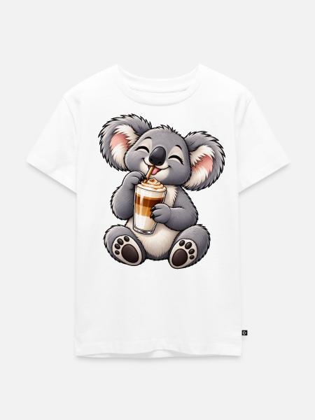 Süßer Koala mit Latte Macchiato - Kinder Premium Bio T-Shirt - Weiß