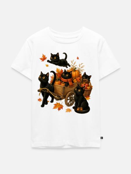 Schwarze Katzen Herbsternte für Katzenfans - Kinder Premium Bio T-Shirt - Weiß