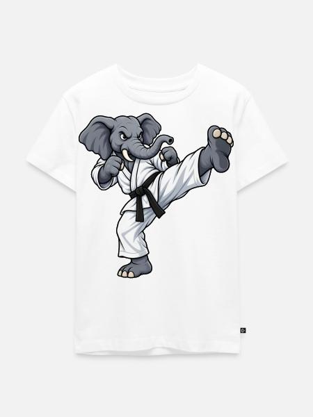 Elefant beim Karate - Kinder Premium Bio T-Shirt - Weiß
