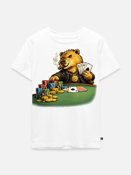 Capybara beim Poker - Kinder Premium Bio T-Shirt - Weiß