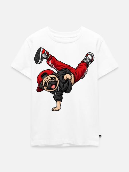 Mops beim Breakdance - Kinder Premium Bio T-Shirt - Weiß
