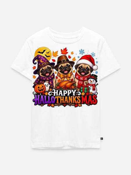 Niedlicher Mops, Halloween, Erntedankfest - Kinder Premium Bio T-Shirt - Weiß