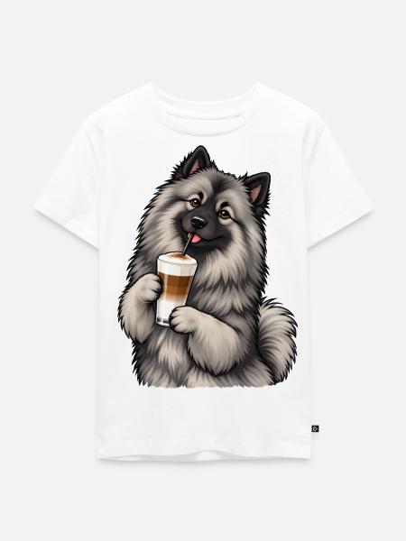 Wolfsspitz mit Latte Macchiato - Kinder Premium Bio T-Shirt - Weiß