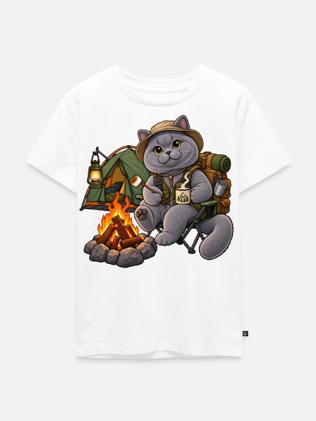 Britisch Kurzhaar Camping am Lagerfeuer - Kinder Premium Bio T-Shirt - Weiß